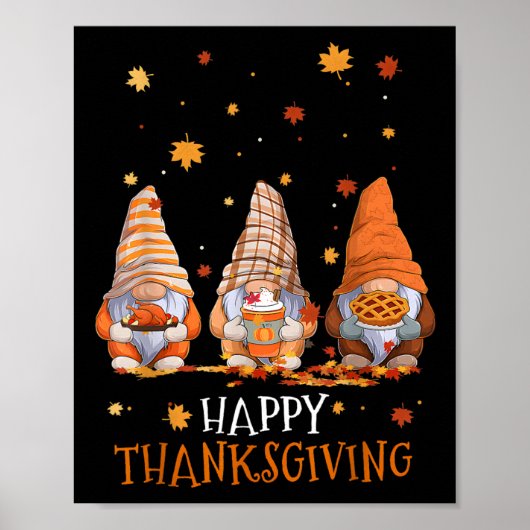 Drie gnomen Happy Thanksgiving Day Herfst herfst G Poster (Voorkant)