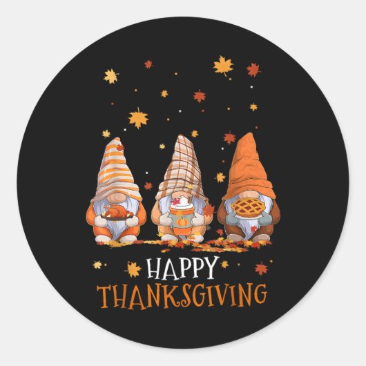 Drie gnomen Happy Thanksgiving Day Herfst herfst G Ronde Sticker (Voorkant)
