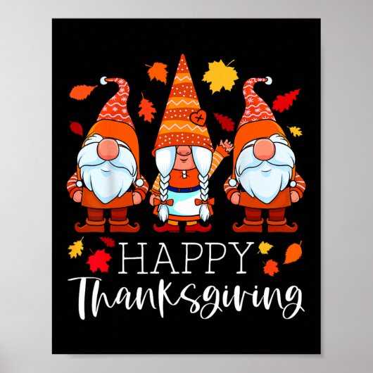 Drie Gnomen Happy Thanksgiving Gnomen Herfst Gnome Poster (Voorkant)