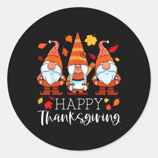 Drie Gnomen Happy Thanksgiving Gnomen Herfst Gnome Ronde Sticker (Voorkant)