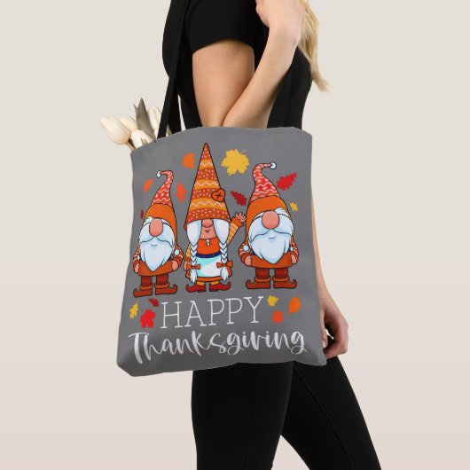 Drie Gnomen Happy Thanksgiving Gnomen Herfst Gnome Tote Bag (Dichtbij)