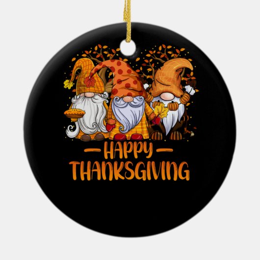 Drie Gnomen Happy Thanksgiving Herfst Pumpki Keramisch Ornament (Achterkant)