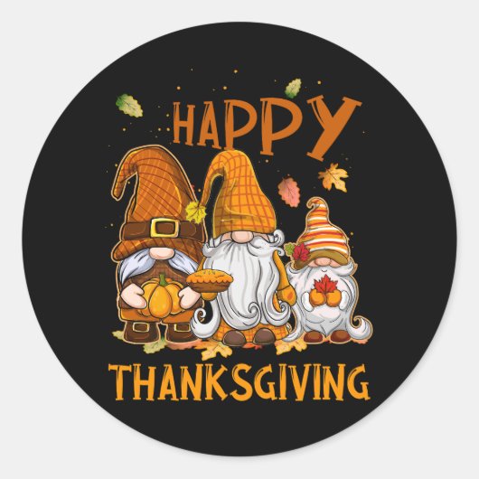 Drie Gnomen Happy Thanksgiving Herfst Pumpki Ronde Sticker (Voorkant)