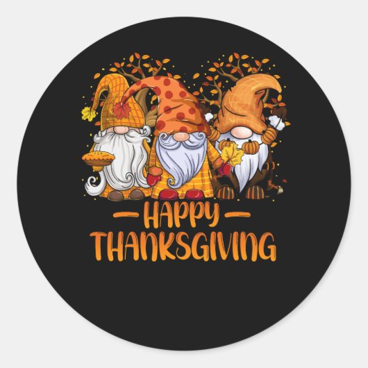 Drie Gnomen Happy Thanksgiving Herfst Pumpki Ronde Sticker (Voorkant)