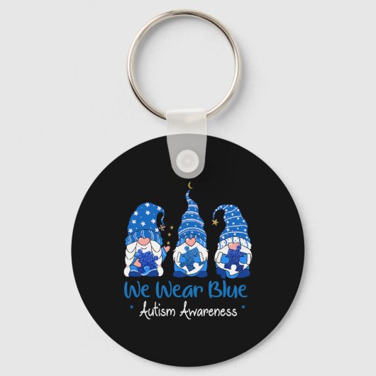 Drie Gnomen Holding Blue Puzzle Autism Awareness Sleutelhanger (Voorkant)
