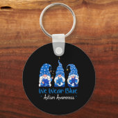 Drie Gnomen Holding Blue Puzzle Autism Awareness Sleutelhanger (Voorkant)