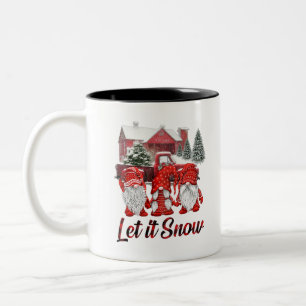 Drie gnomen in het rood, laat het sneeuwkerst word tweekleurige koffiemok