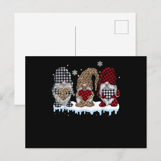 Drie gnomen in Leopard Buffalo met kerstmis Aankondigingskaart (Voorkant / Achterkant)