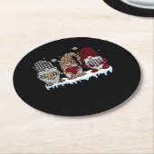 Drie gnomen in Leopard Buffalo met kerstmis Ronde Kartonnen Onderzetter (Gebogen)