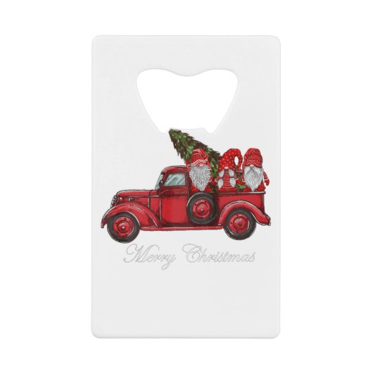 Drie gnomen in Red Truck met vrolijke kersttang Creditkaart Flessenopener (Voorkant)