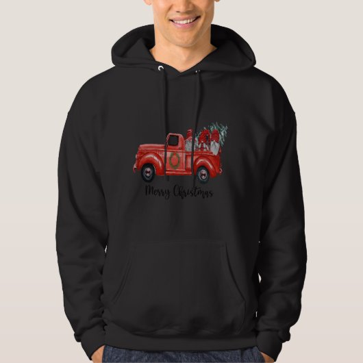 Drie gnomen in Red Truck met vrolijke kersttang Hoodie (Voorkant)