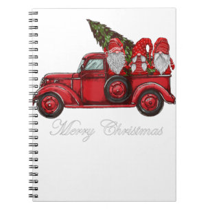Drie gnomen in Red Truck met vrolijke kersttang Notitieboek