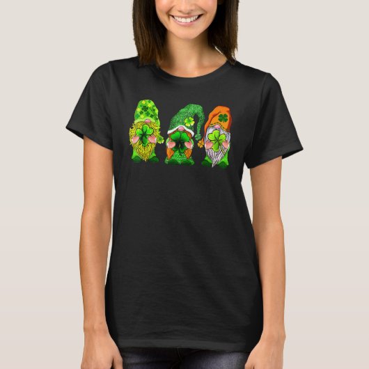 Drie Gnomen Lucky Clover Leaf Shamrock St Patrick T-shirt (Voorkant)