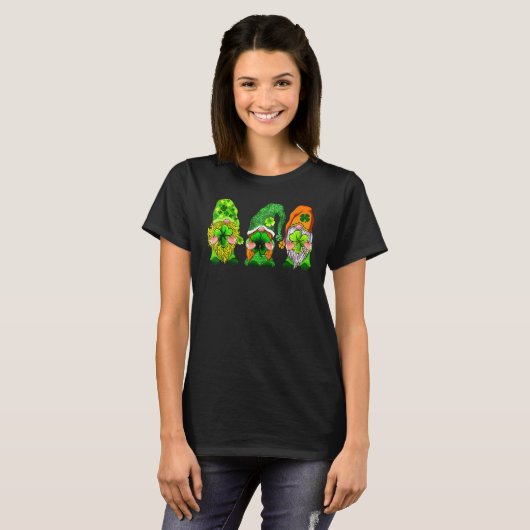 Drie Gnomen Lucky Clover Leaf Shamrock St Patrick T-shirt (Voorkant volledig)