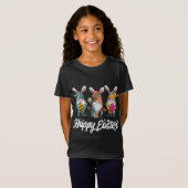 Drie Gnomes Bunny Holding Easter Egg Hunting Happ T-shirt (Voorkant volledig)