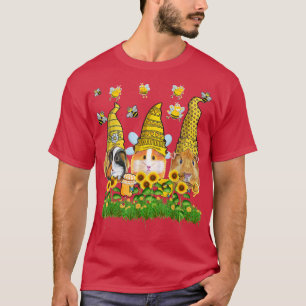 Drie Gnomes Guinee Pigs Zonnebloemen Floral Garden T-shirt