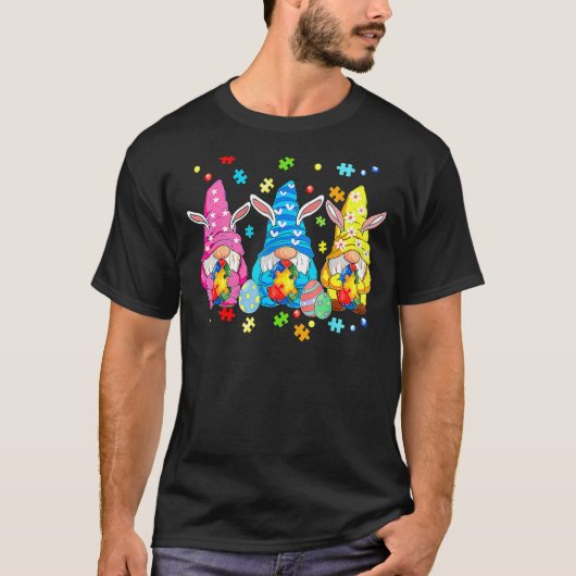 Drie Gnoome Autisme Awareness Puzzle Piece Happy E T-shirt (Voorkant)