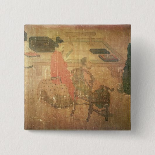 Drie goed gelezen Mannen van Lieou-Li T'ang Vierkante Button 5,1 Cm (Voorkant)