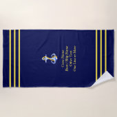 Drie Gold Stripes voor bemanningsleden - Naam toev Strandlaken (Voorkant)