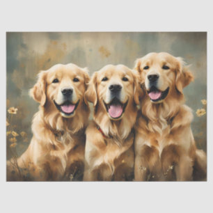 Drie Golden Retriever-honden portretteren weefselp Tissuepapier