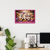 Drie Golden Retriever Puppies met Flowers Poster (Thuiskantoor)