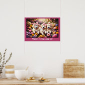 Drie Golden Retriever Puppies met Flowers Poster (Keuken)