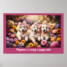 Drie Golden Retriever Puppies met Flowers