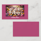 Drie Golden Retriever Puppies met Flowers Visitekaartje (Voorkant / Achterkant)