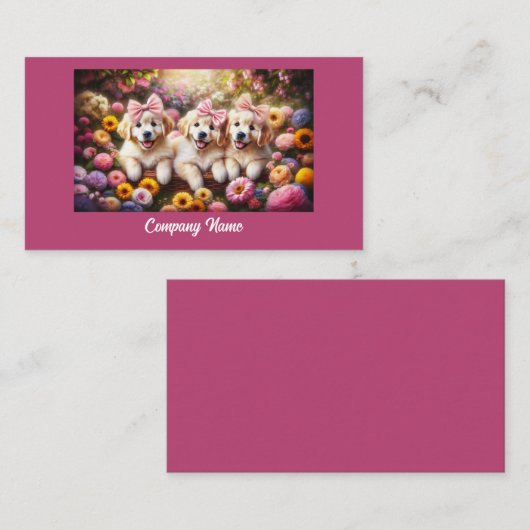 Drie Golden Retriever Puppies met Flowers Visitekaartje (Voorkant / Achterkant)