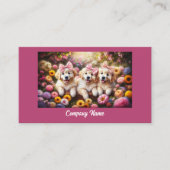 Drie Golden Retriever Puppies met Flowers Visitekaartje (Voorkant)