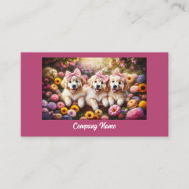Drie Golden Retriever Puppies met Flowers Visitekaartje