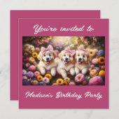 Drie Golden Retriever-puppy's met bloemen Kaart (Voorkant / Achterkant)