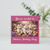 Drie Golden Retriever-puppy's met bloemen Kaart (Staand voorkant)