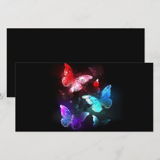 Drie golvende Butterflies op nachtachtergrond Aankondiging (Voorkant / Achterkant)