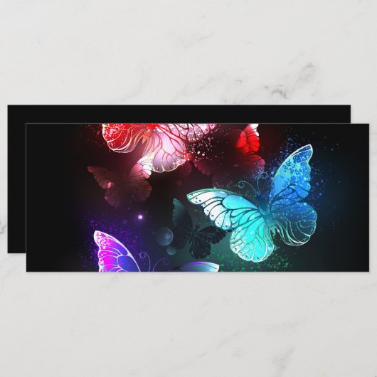 Drie golvende Butterflies op nachtachtergrond Advieskaart (Voorkant / Achterkant)