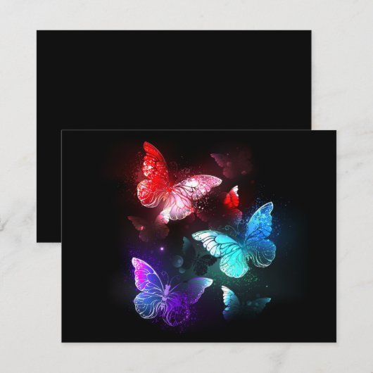 Drie golvende Butterflies op nachtachtergrond Advieskaart (Voorkant / Achterkant)