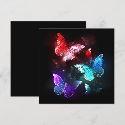 Drie golvende Butterflies op nachtachtergrond Bedankkaart (Voorkant / Achterkant)