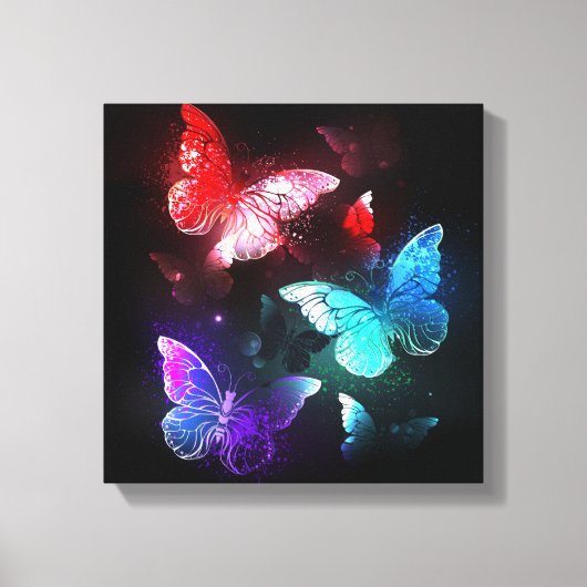 Drie golvende Butterflies op nachtachtergrond Canvas Afdruk (Voorkant)