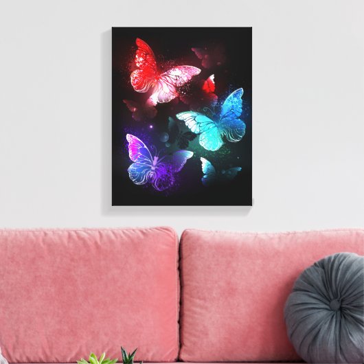 Drie golvende Butterflies op nachtachtergrond Canvas Afdruk (Insitu (Woonkamer))