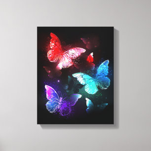 Drie golvende Butterflies op nachtachtergrond Canvas Afdruk