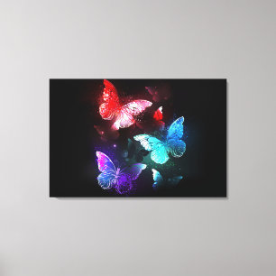 Drie golvende Butterflies op nachtachtergrond Canvas Afdruk