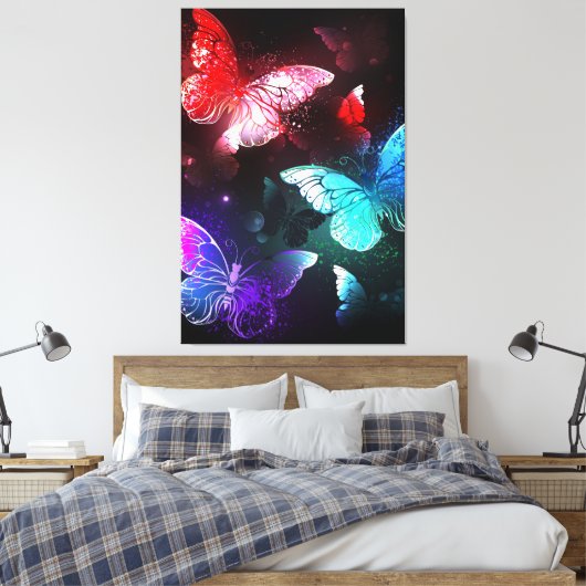 Drie golvende Butterflies op nachtachtergrond Canvas Afdruk (Insitu (Slaapkamer))
