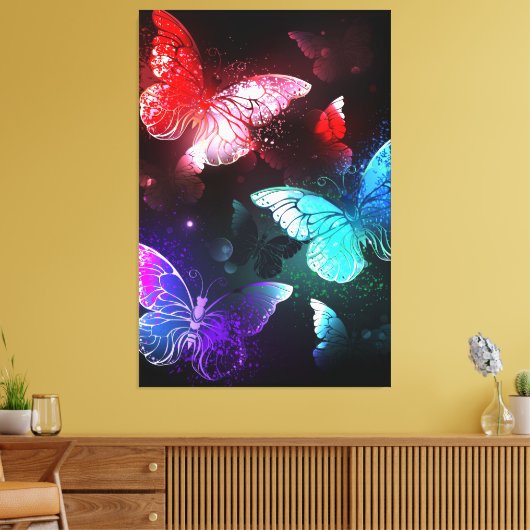 Drie golvende Butterflies op nachtachtergrond Canvas Afdruk (Insitu (Woonkamer))