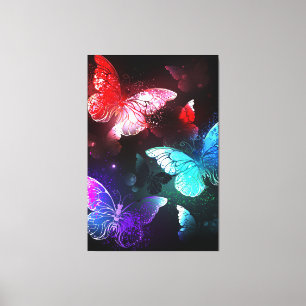 Drie golvende Butterflies op nachtachtergrond Canvas Afdruk