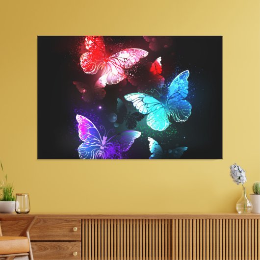 Drie golvende Butterflies op nachtachtergrond Canvas Afdruk (Insitu (Woonkamer))