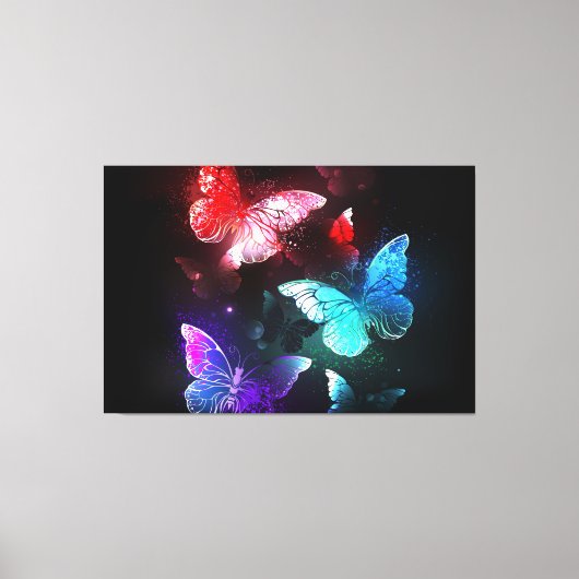 Drie golvende Butterflies op nachtachtergrond Canvas Afdruk (Voorkant)