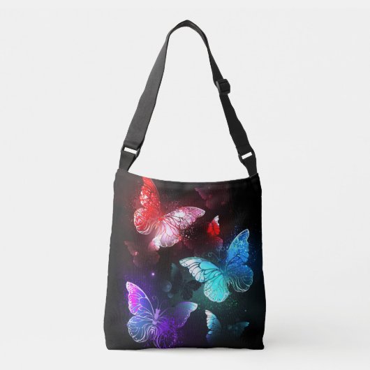 Drie golvende Butterflies op nachtachtergrond Crossbody Tas (Voorkant)