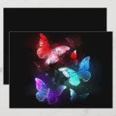 Drie golvende Butterflies op nachtachtergrond Feestdagenkaart (Voorkant / Achterkant)