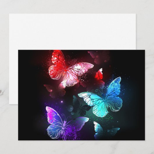 Drie golvende Butterflies op nachtachtergrond Feestdagenkaart (Voorkant / Achterkant)
