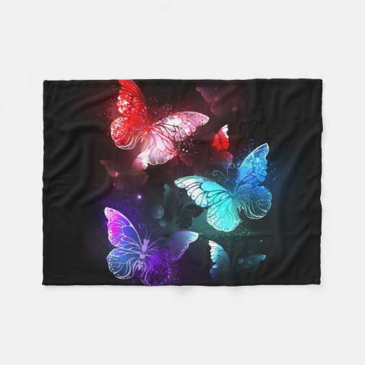 Drie golvende Butterflies op nachtachtergrond Fleece Deken (Voorkant (Horizontaal))